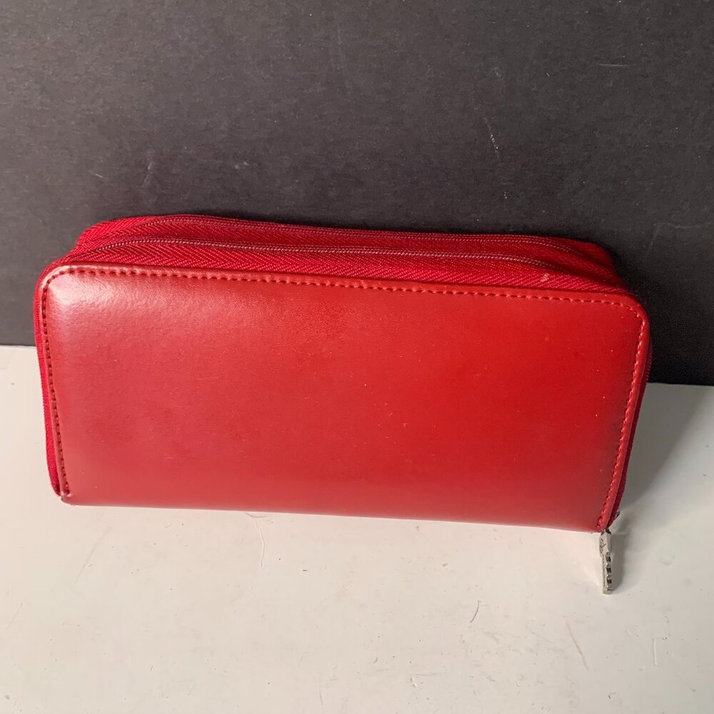 JACK GEORGES RED DOUBLE -ZIPPERED LEATHER  WALLET